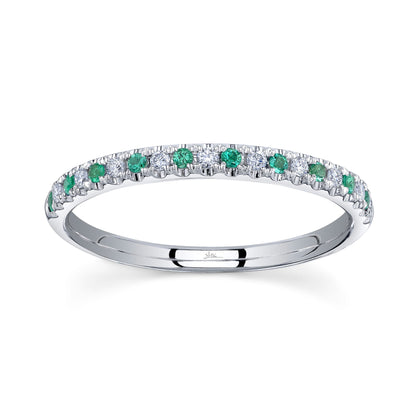 0.10CT DIAMOND & 0.10CT EMERALD 14K W/G LADY'S BAND