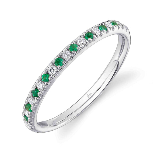 0.10CT DIAMOND & 0.10CT EMERALD 14K W/G LADY'S BAND SZ 6