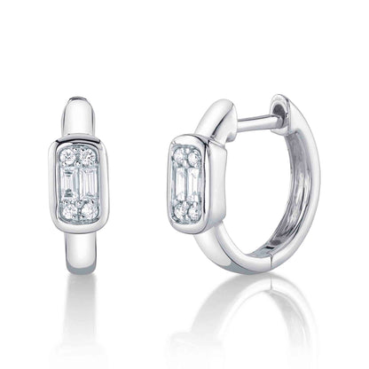 0.14CT 14K W/G DIAMOND BAGUETTE HUGGIE EARRING