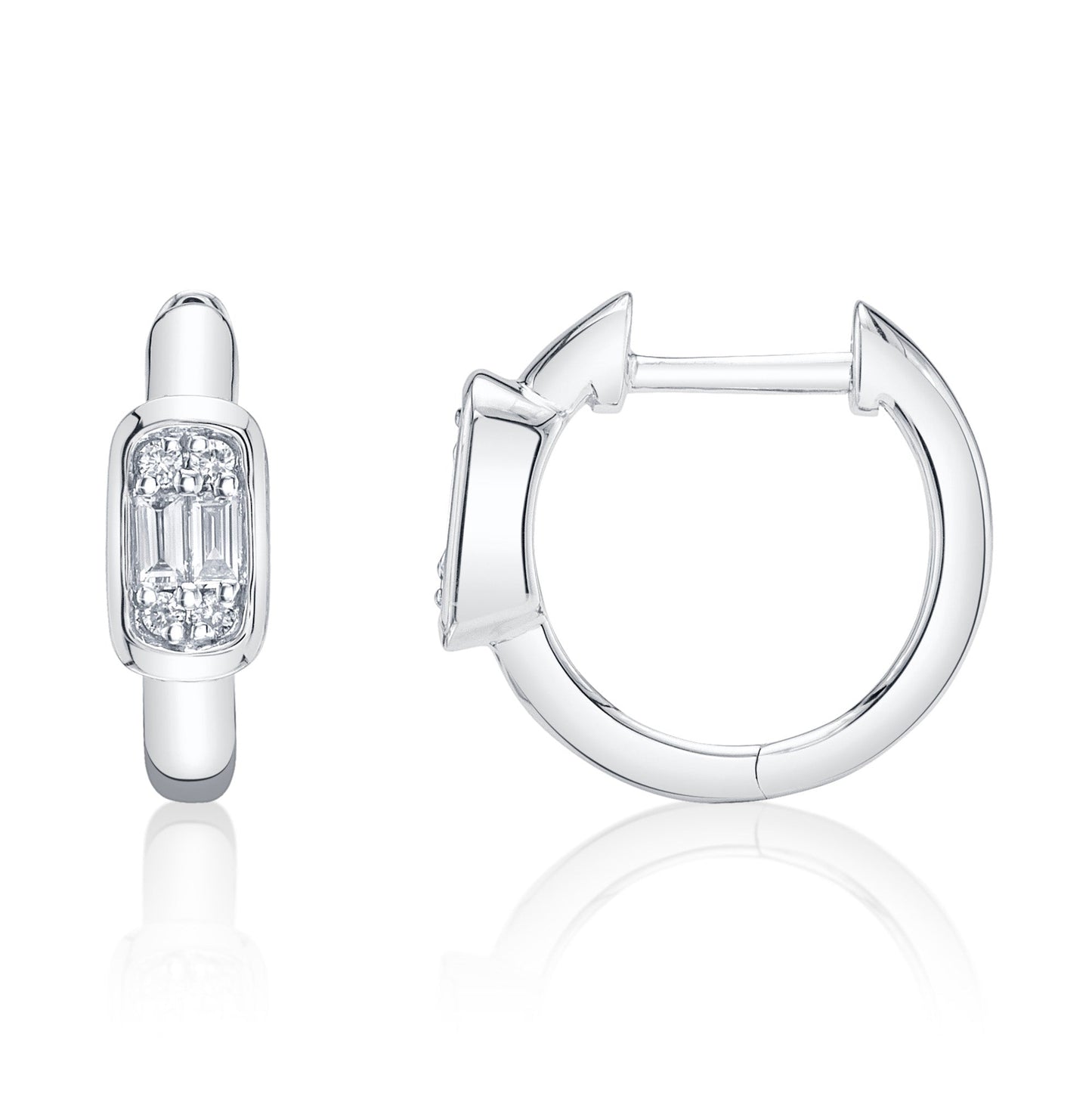 0.14CT 14K W/G DIAMOND BAGUETTE HUGGIE EARRING