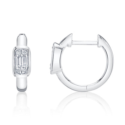 0.14CT 14K W/G DIAMOND BAGUETTE HUGGIE EARRING
