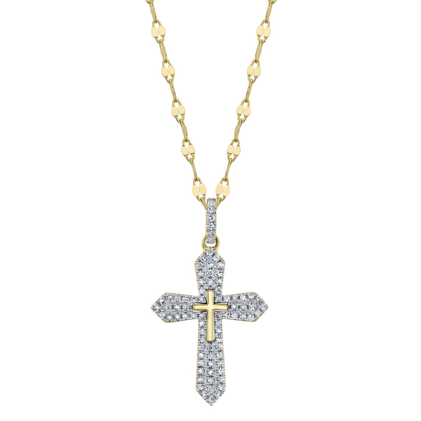 0.17CT 14K Y/G DIAMOND PAVE CROSS SPARKLE CHAIN NECKLACE