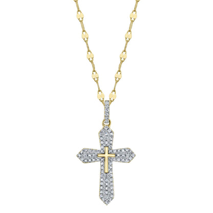 0.17CT 14K Y/G DIAMOND PAVE CROSS SPARKLE CHAIN NECKLACE
