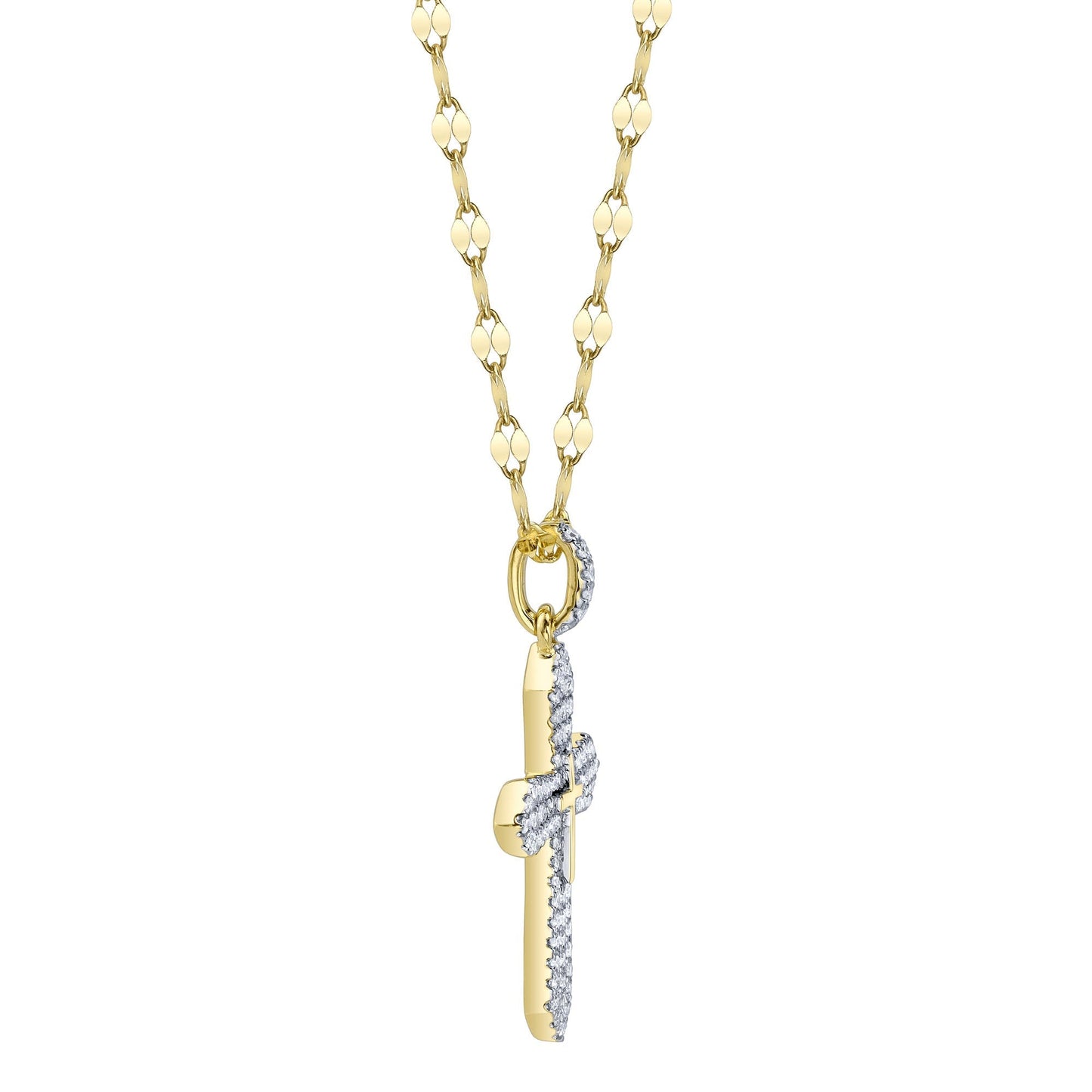 0.17CT 14K Y/G DIAMOND PAVE CROSS SPARKLE CHAIN NECKLACE
