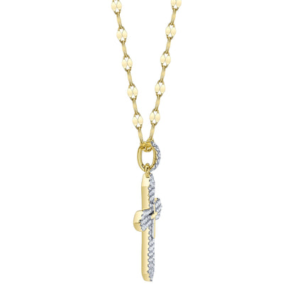 0.17CT 14K Y/G DIAMOND PAVE CROSS SPARKLE CHAIN NECKLACE