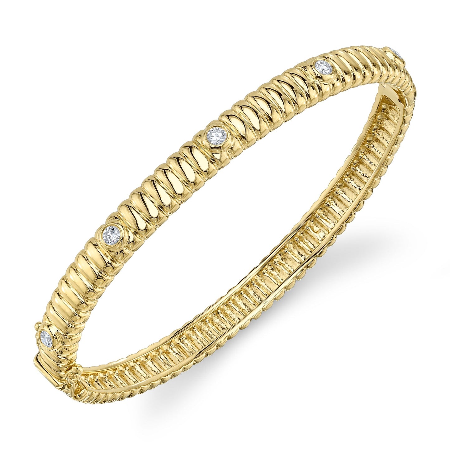 0.33CT 14K Y/G DIAMOND BEZEL RIBBED BANGLE