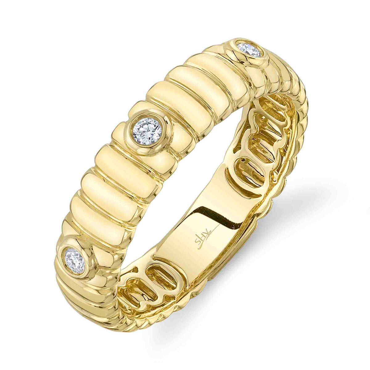 0.08CT 14K Y/G DIAMOND BEZEL RIBBED BAND