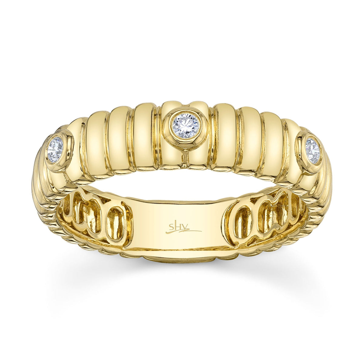 0.08CT 14K Y/G DIAMOND BEZEL RIBBED BAND