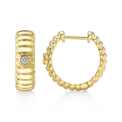 0.05CT 14K Y/G DIAMOND BEZEL RIBBED HOOP EARRING