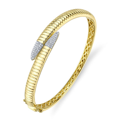 0.24CT 14K Y/G DIAMOND PAVE RIBBED BANGLE