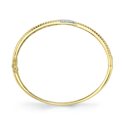 0.24CT 14K Y/G DIAMOND PAVE RIBBED BANGLE