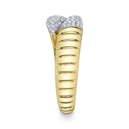 0.22CT 14K Y/G DIAMOND PAVE RIBBED RING