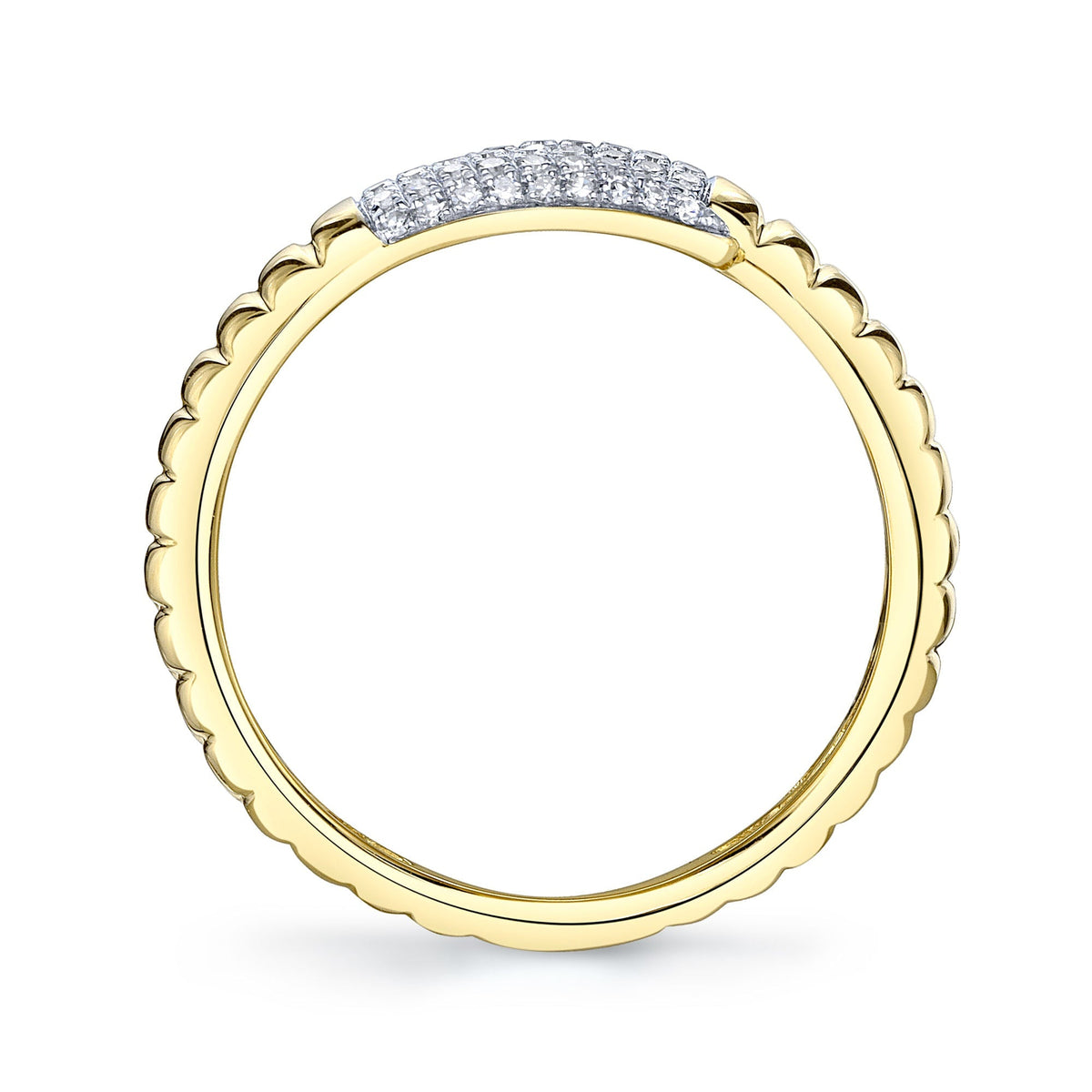 0.22CT 14K Y/G DIAMOND PAVE RIBBED RING