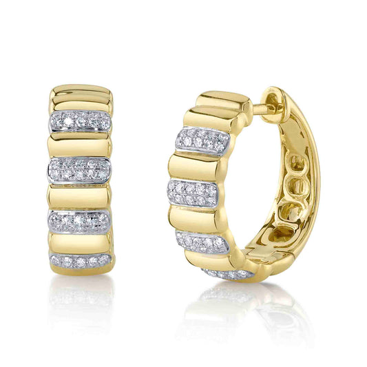 0.17CT 14K Y/G DIAMOND RIBBED HOOP EARRING