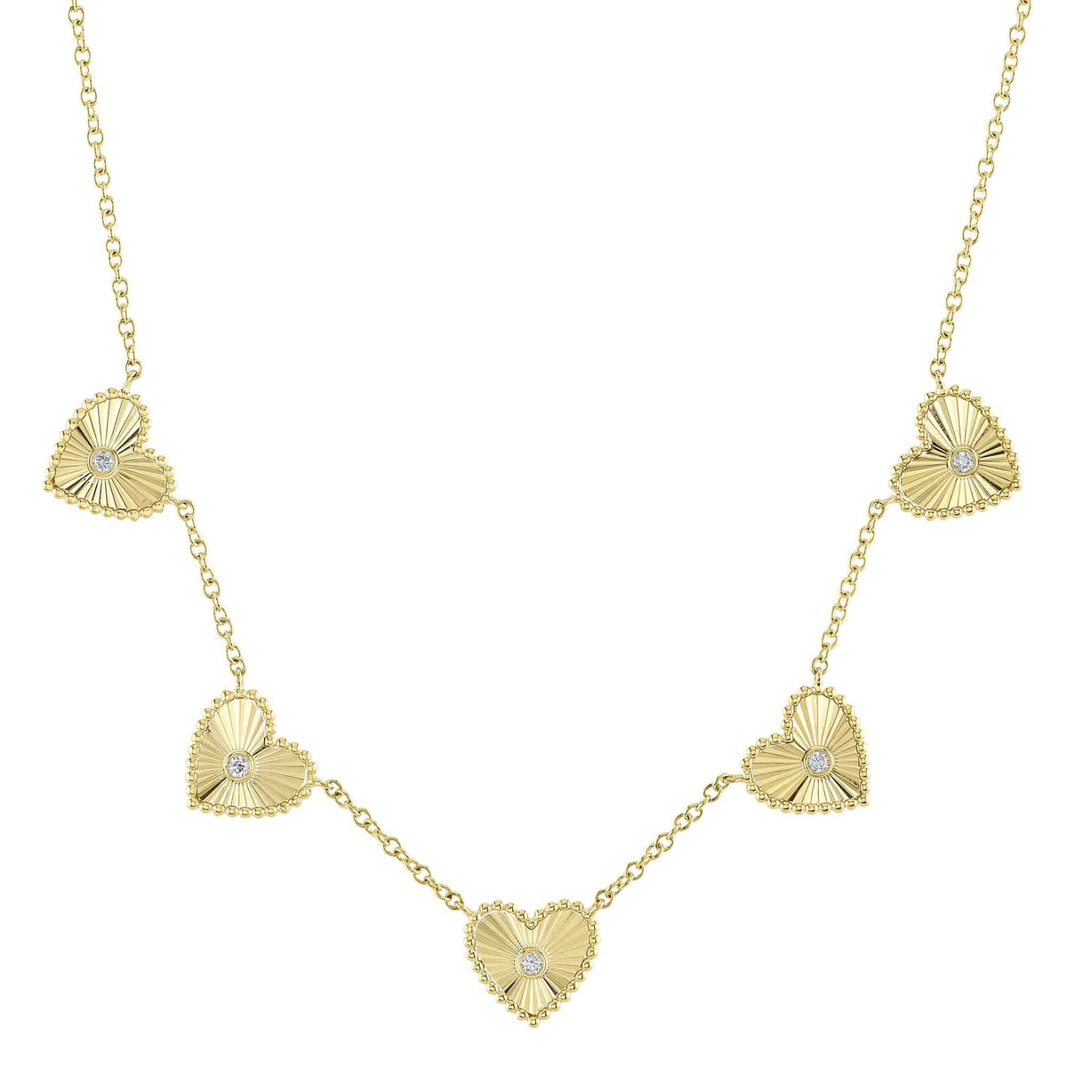 0.09CT 14K Y/G DIAMOND BEZEL RIBBED HEART NECKLACE