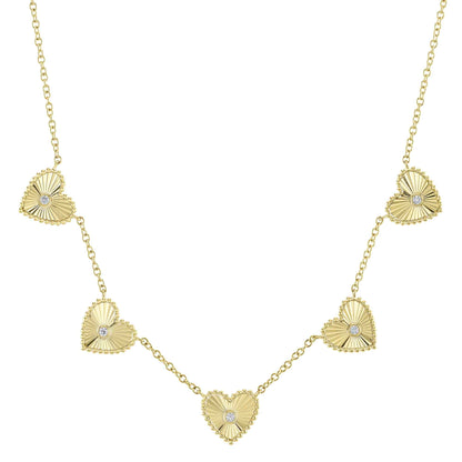 0.09CT 14K Y/G DIAMOND BEZEL RIBBED HEART NECKLACE