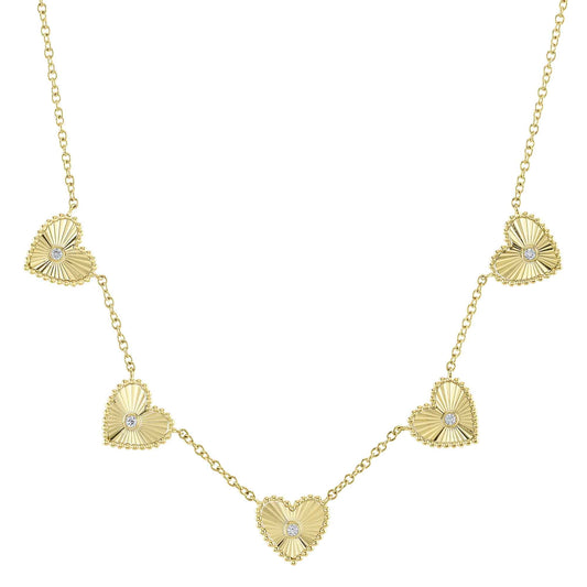 0.09CT 14K Y/G DIAMOND BEZEL RIBBED HEART NECKLACE