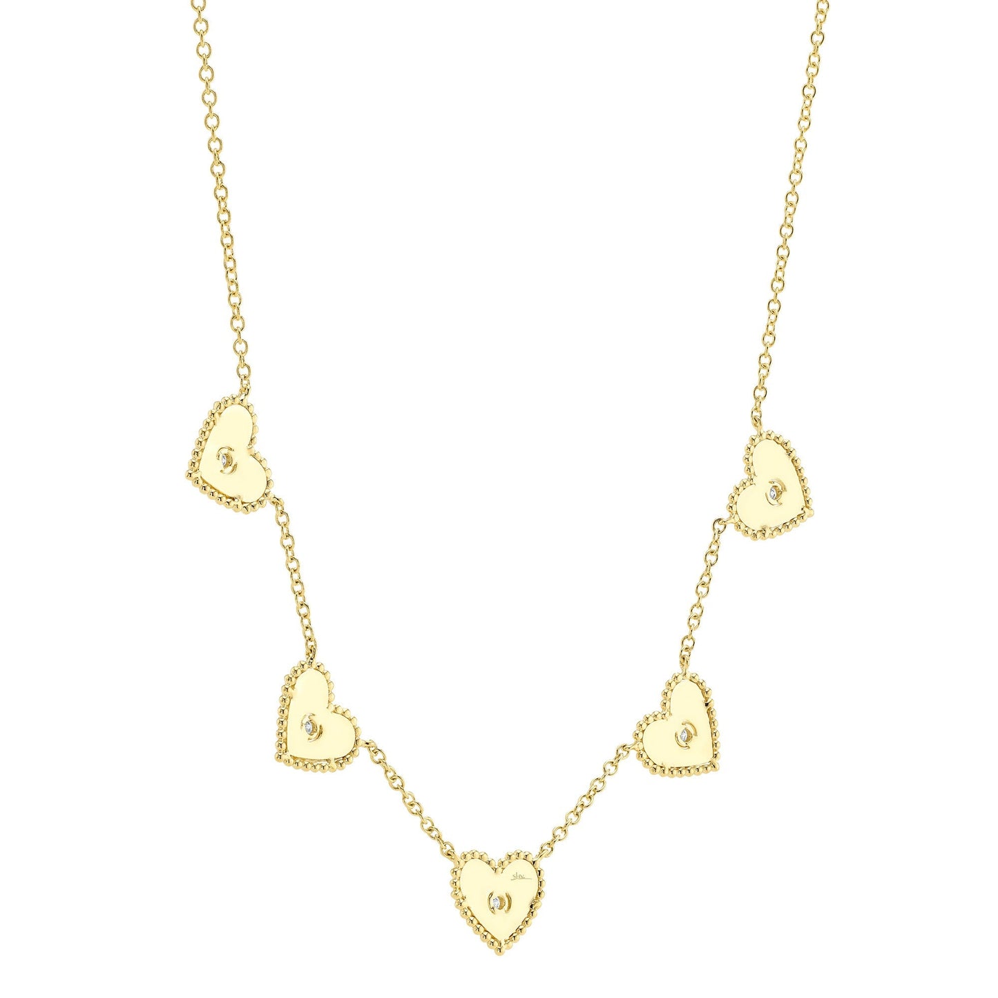 0.09CT 14K Y/G DIAMOND BEZEL RIBBED HEART NECKLACE