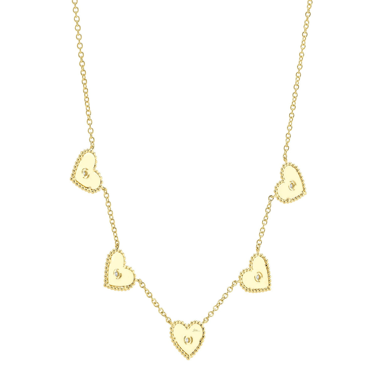 0.09CT 14K Y/G DIAMOND BEZEL RIBBED HEART NECKLACE