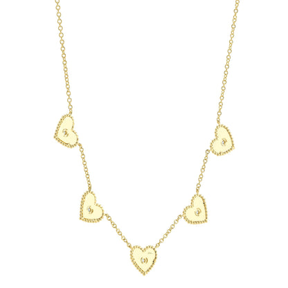 0.09CT 14K Y/G DIAMOND BEZEL RIBBED HEART NECKLACE