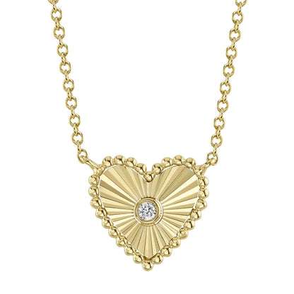 0.02CT 14K Y/G DIAMOND BEZEL RIBBED HEART NECKLACE