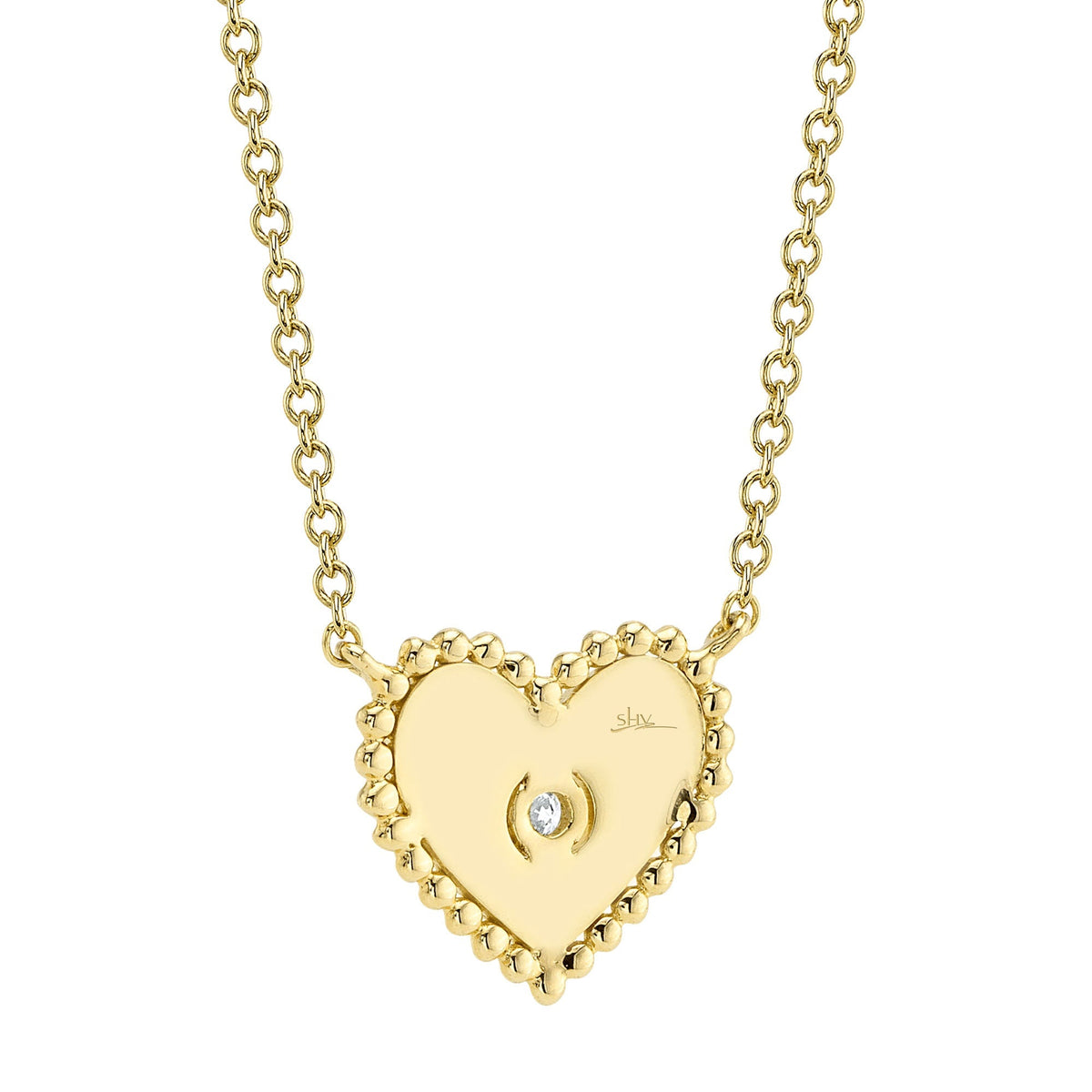0.02CT 14K Y/G DIAMOND BEZEL RIBBED HEART NECKLACE