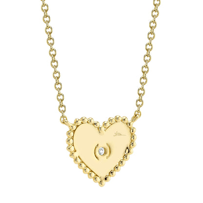 0.02CT 14K Y/G DIAMOND BEZEL RIBBED HEART NECKLACE
