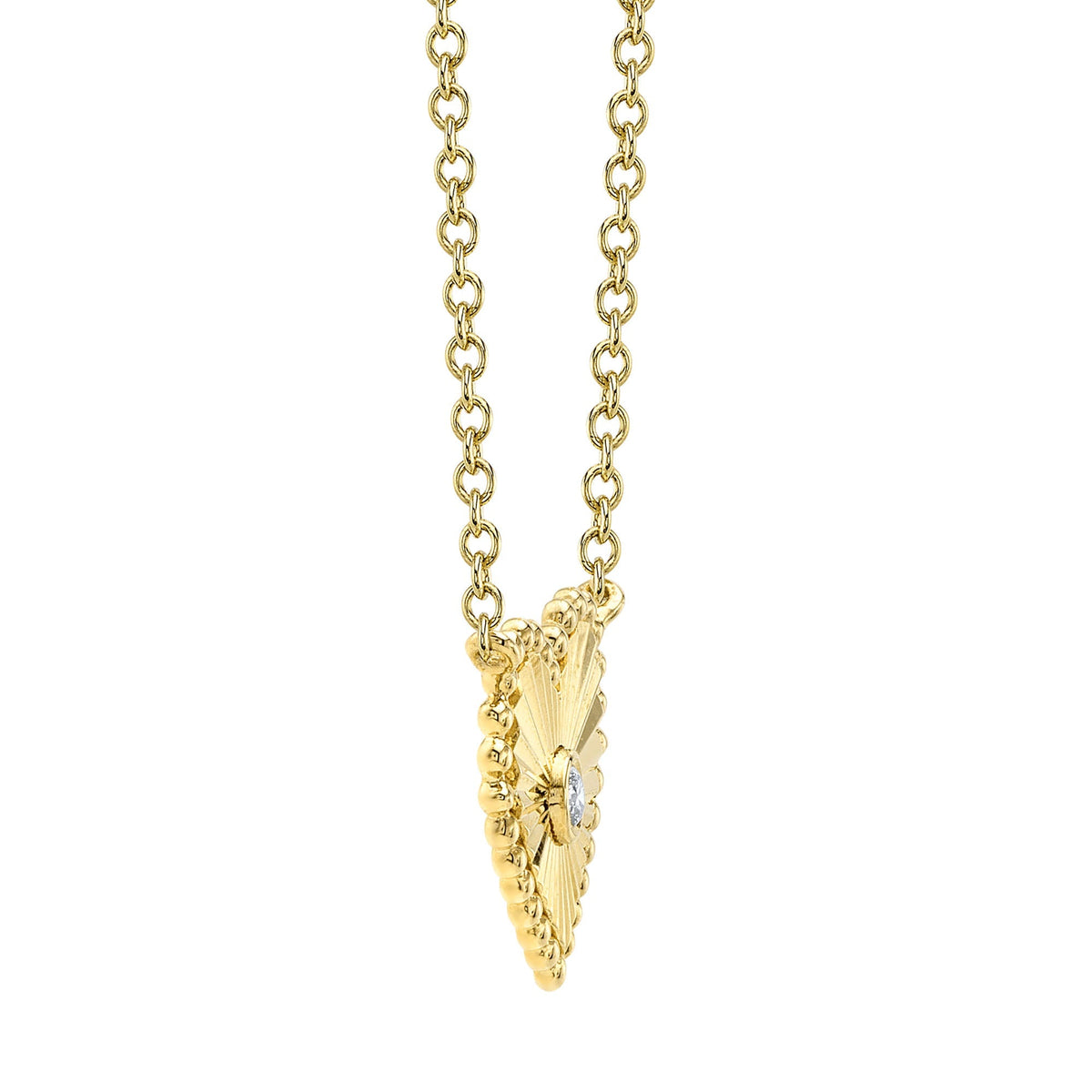 0.02CT 14K Y/G DIAMOND BEZEL RIBBED HEART NECKLACE