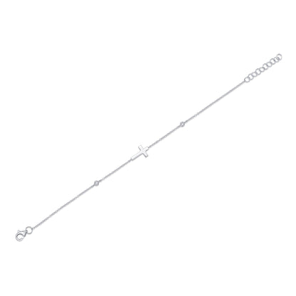 0.03CT 14K W/G DIAMOND BEZEL CROSS BRACELET