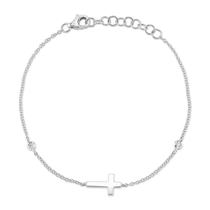 0.03CT 14K W/G DIAMOND BEZEL CROSS BRACELET