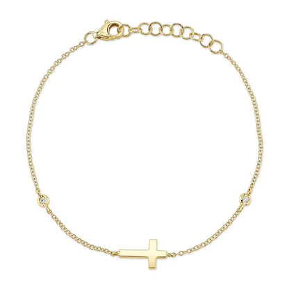 0.03CT 14K Y/G DIAMOND BEZEL CROSS BRACELET