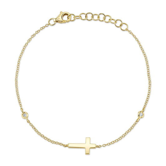 0.03CT 14K Y/G DIAMOND BEZEL CROSS BRACELET