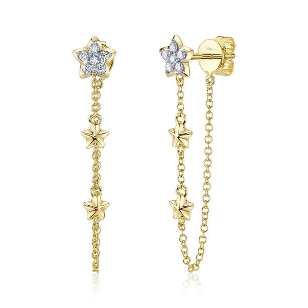 14K Yellow Gold Diamond Star Chain Earring