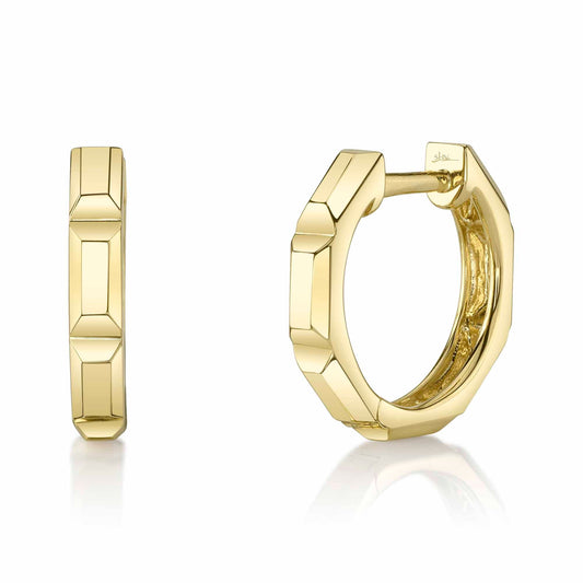 14K Y/G OCTAGON GEO CUT HUGGIE EARRING