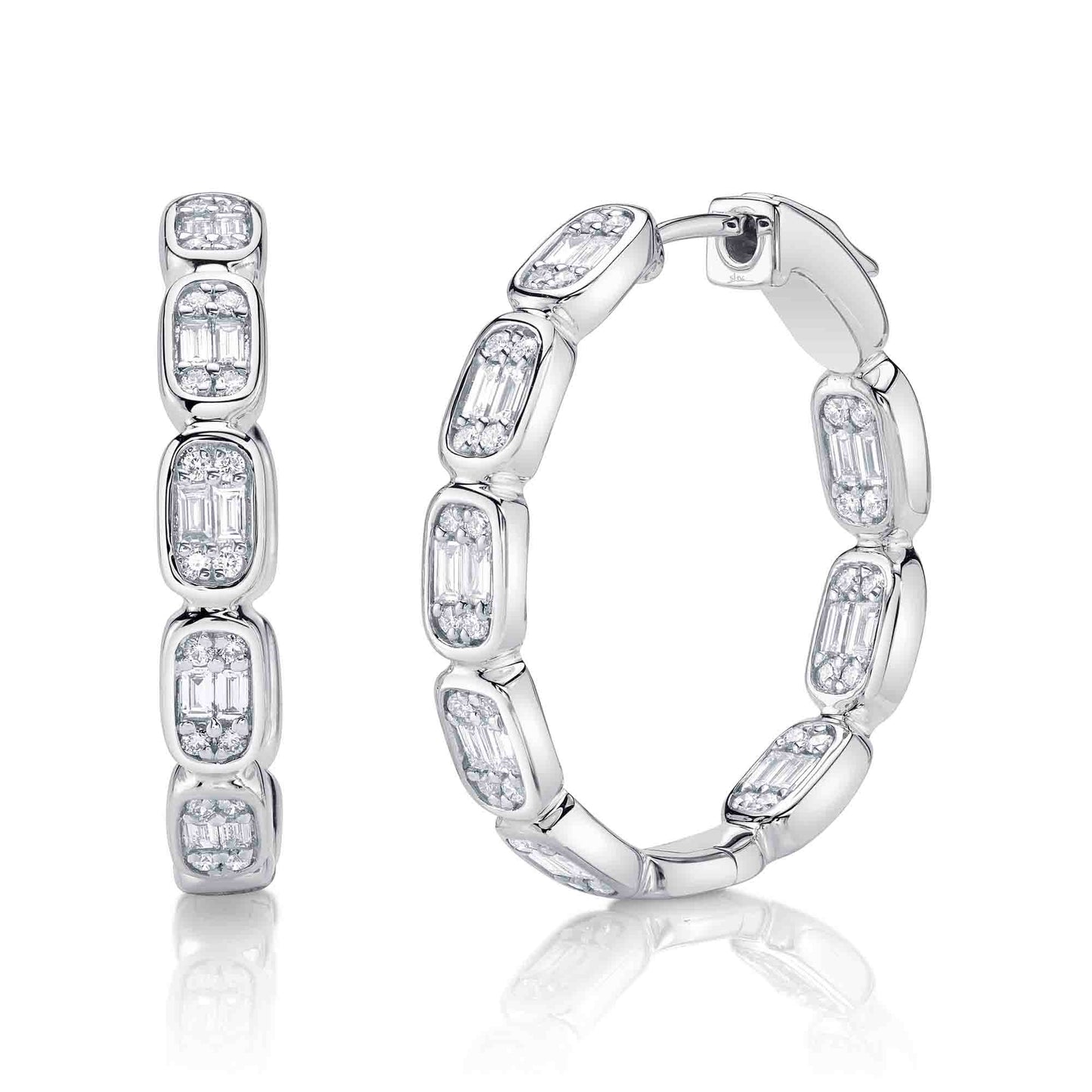 0.90CT 14K W/G DIAMOND BAGUETTE HOOP EARRING