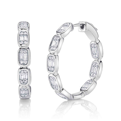 0.90CT 14K W/G DIAMOND BAGUETTE HOOP EARRING