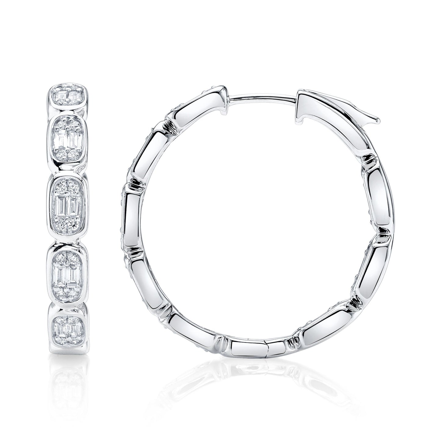 0.90CT 14K W/G DIAMOND BAGUETTE HOOP EARRING