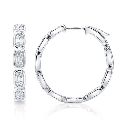 0.90CT 14K W/G DIAMOND BAGUETTE HOOP EARRING