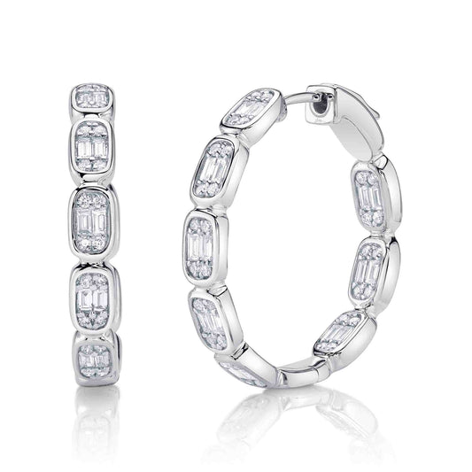 0.90CT 14K W/G DIAMOND BAGUETTE HOOP EARRING