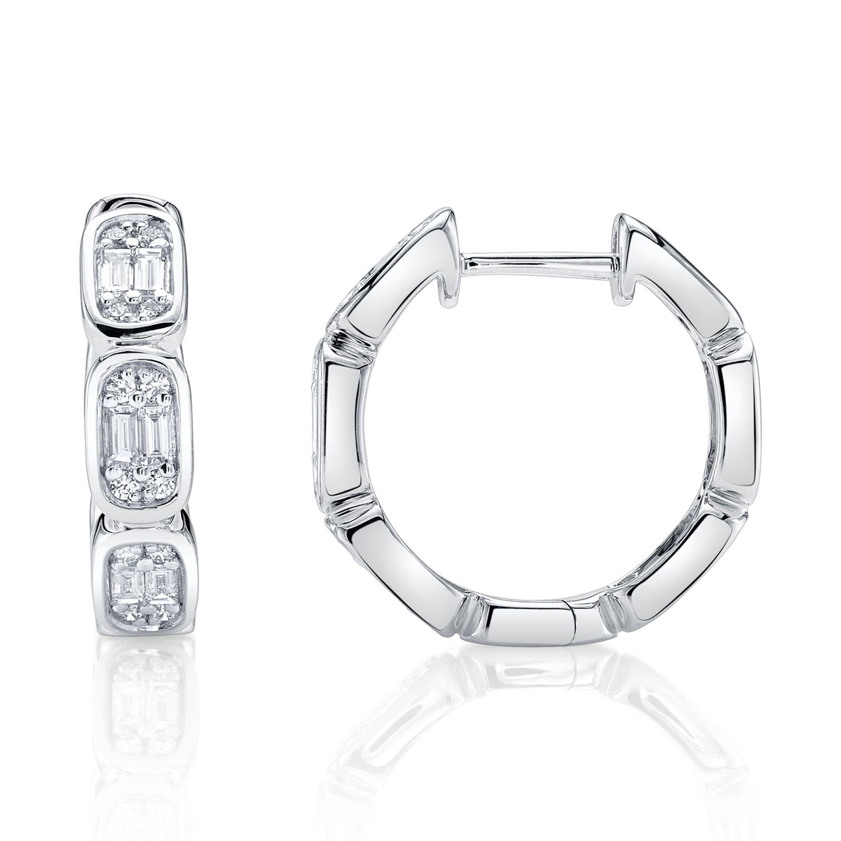 0.39CT 14K W/G DIAMOND BAGUETTE OCTAGON HOOP EARRING