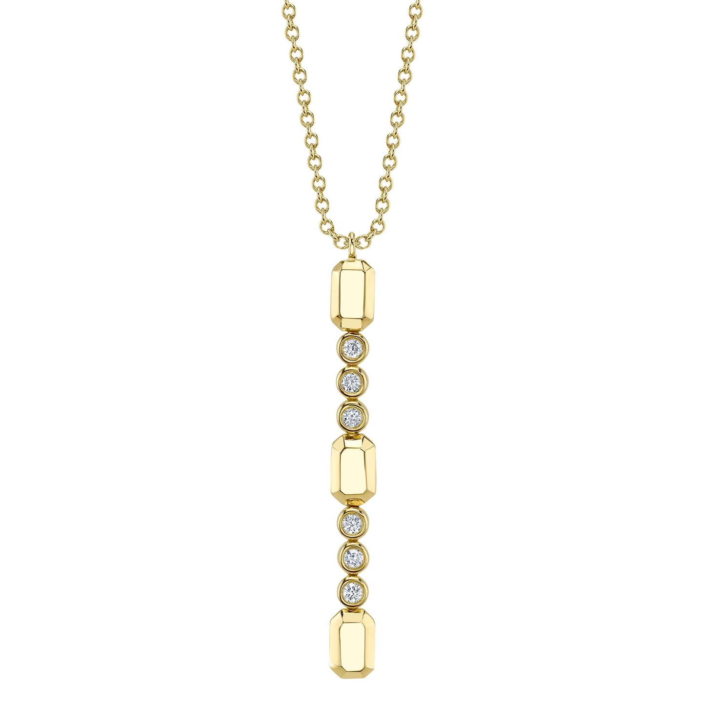 0.09CT 14K Y/G DIAMOND BEZEL GEO CUT LARIAT NECKLACE