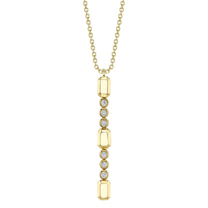 0.09CT 14K Y/G DIAMOND BEZEL GEO CUT LARIAT NECKLACE