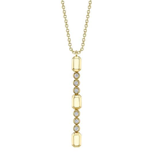 0.09CT 14K Y/G DIAMOND BEZEL GEO CUT LARIAT NECKLACE