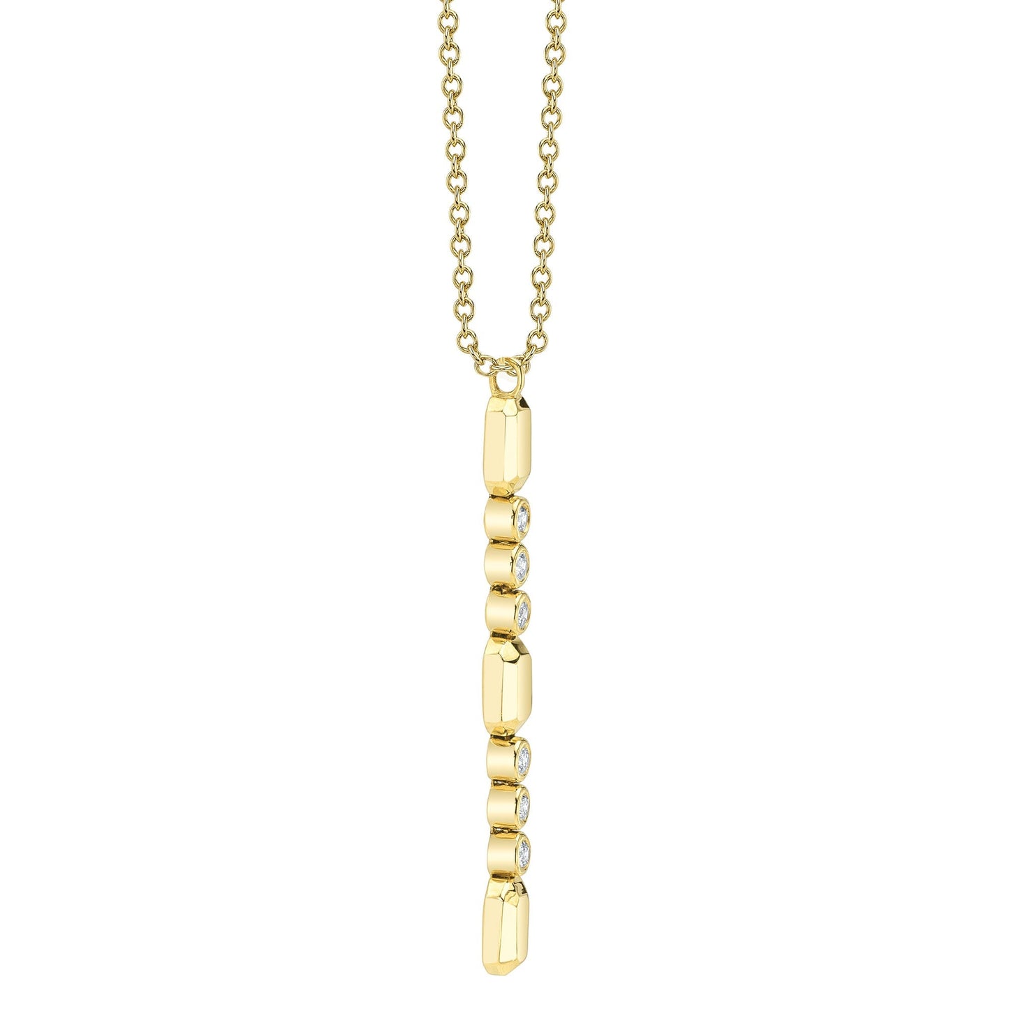 0.09CT 14K Y/G DIAMOND BEZEL GEO CUT LARIAT NECKLACE