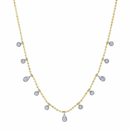 0.64CT 14K2T Y/W DIAMOND FACETED BALL CHAIN NECKLACE