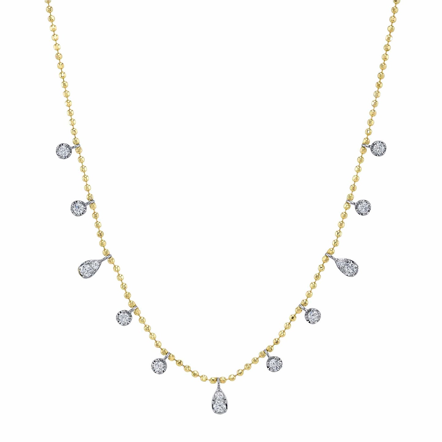 0.64CT 14K2T Y/W DIAMOND FACETED BALL CHAIN NECKLACE