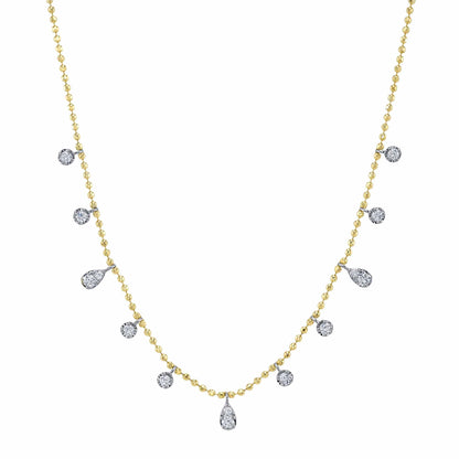 0.64CT 14K2T Y/W DIAMOND FACETED BALL CHAIN NECKLACE