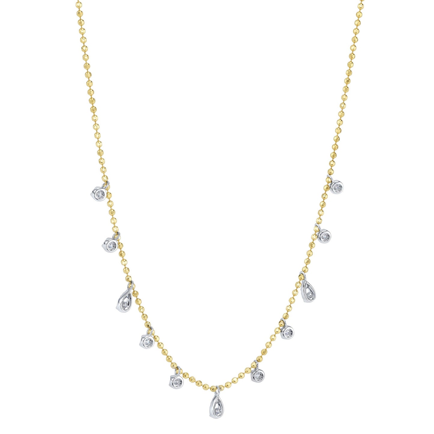 0.64CT 14K2T Y/W DIAMOND FACETED BALL CHAIN NECKLACE