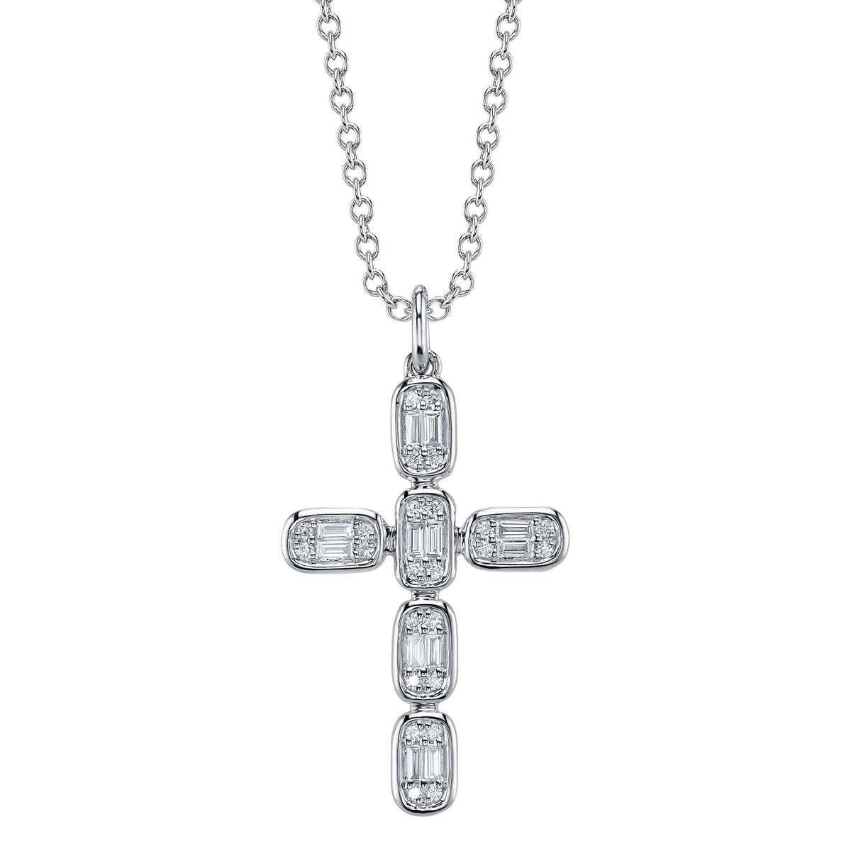0.30CT 14K W/G DIAMOND BAGUETTE CROSS NECKLACE