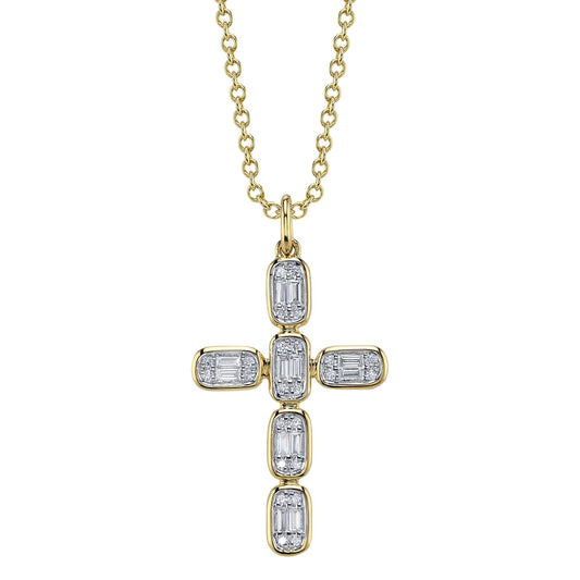 0.30CT 14K Y/G DIAMOND BAGUETTE CROSS NECKLACE